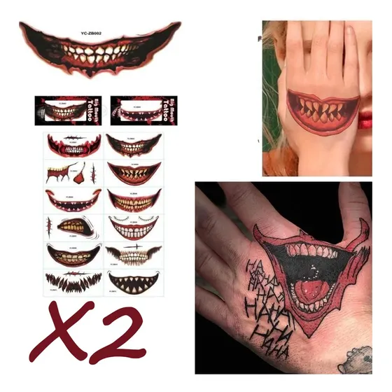 Tatuagem Falsa Adesivo Boca Coringa Monstro Para Halloween 2