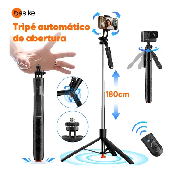 Basike Pop-up automático Tripé Celular universal Estável 360° para Celular、Câmera、Vlog E Gopro,Tripé