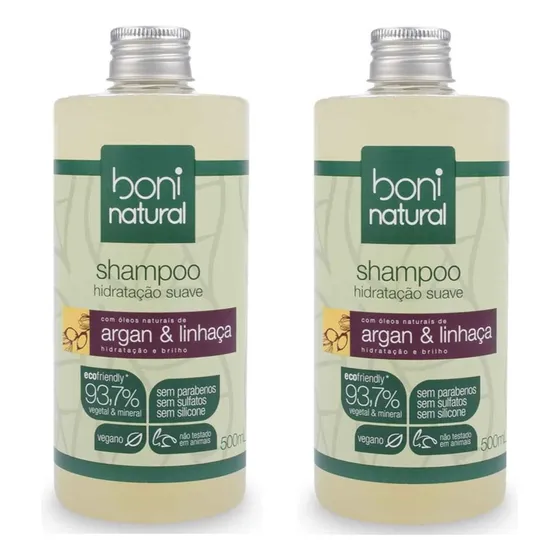 Shampoo Hidratação Argan E Linhaça 500ml Boni Natural 2un