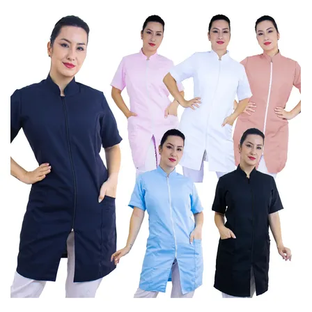 Jaleco Feminino Adulto Zíper Oxford Acinturado Manga Curta