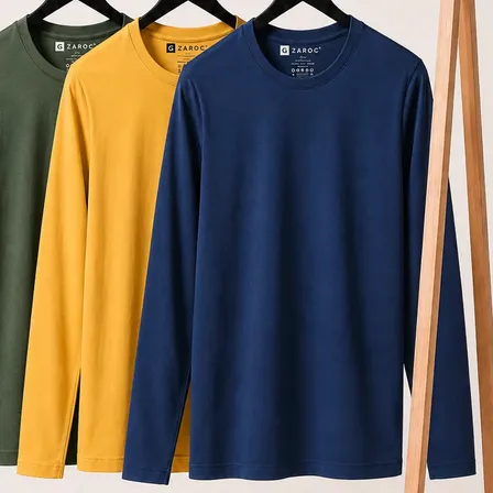 Kit 3 Camiseta Manga Longa Masculina Slim Algodão 30.1 Zaroc