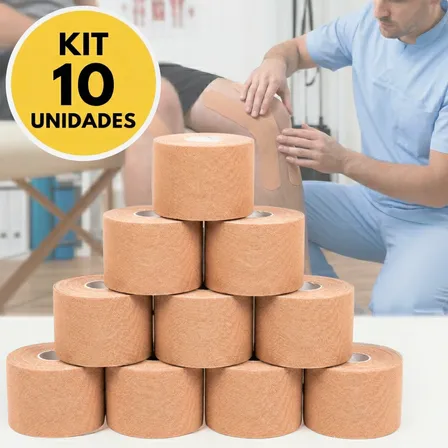 Kit 10 Bandagem Kinesio Tape Elástica Adesiva Fisioterapia Bege