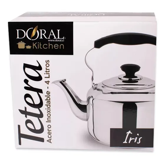 Tetera Iris Acero Inoxidable 4.0l Con Pito Plateada Doral Acero