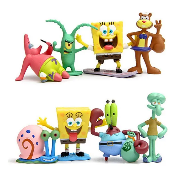 8pzs Figuras Anime Sponge Bob Juguetes De Coleccion Adornos para tanques de agua Regalo de cumpleaños