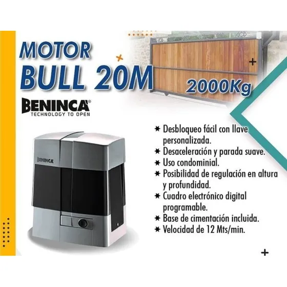 Motor Portón Eléctrico Bull20 2000kg Beninca Kit Completo