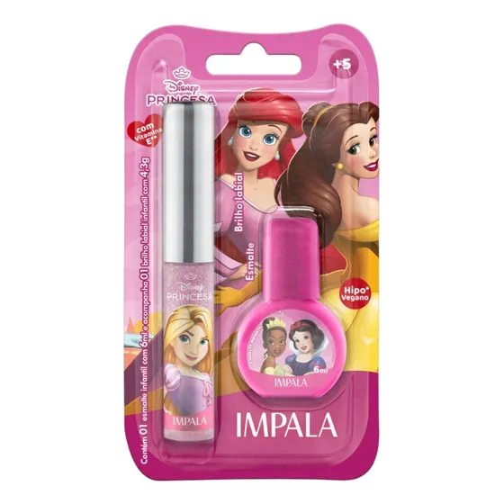 Kit Esmalte E Gloss Labial Princesas Disney Infantil Impala