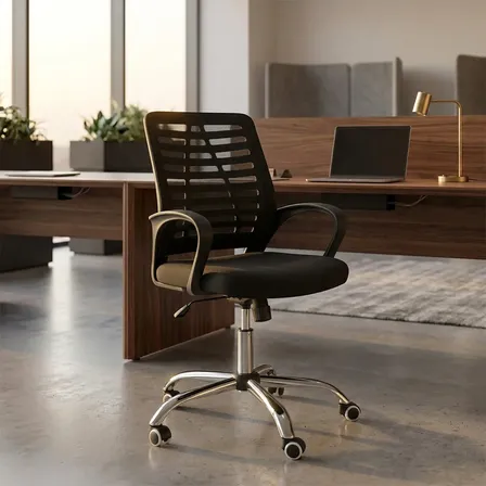 Cadeira De Escritório Giratória Office Ajustável Ergométrica Preto Algodão