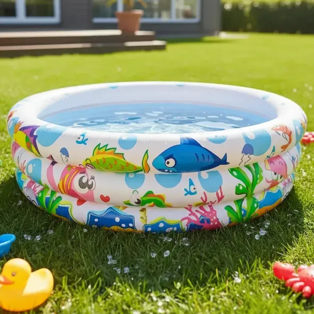 Piscina Inflável Redonda Summer Fun 100 Litros 3 Aneis Fundo Do Mar Criança Infantil Branca Branco