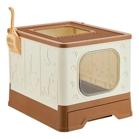 Caixa De Areia Para Gatos Com Pá Fechada E Padrão 3d Fofo Bege