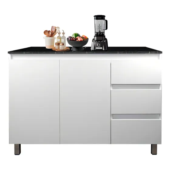 Cocina Integral Completa Premium Decomobil Para Tarja Color Blanco - Mármol Negro