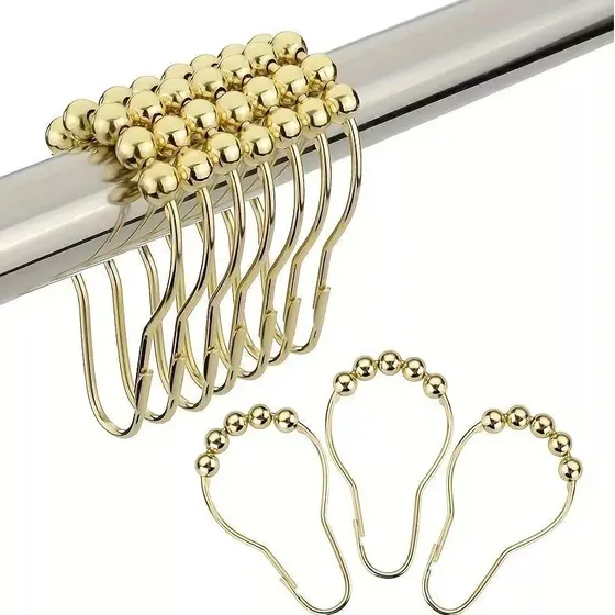 Ganchos Para Cortina De Baño Pack X 12 Acero Inoxidable Color Dorado
