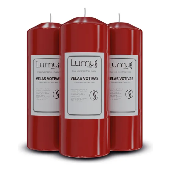 Kit De 6 Velas Grandes 300g - Vermelhas - Queima 7 Dias