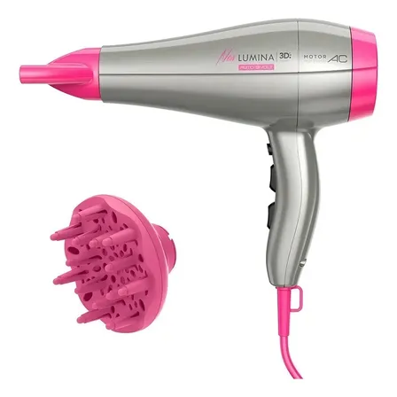 Secador De Cabelo Gama Italy New Lumina 3d Prateado/rosa 127/220v