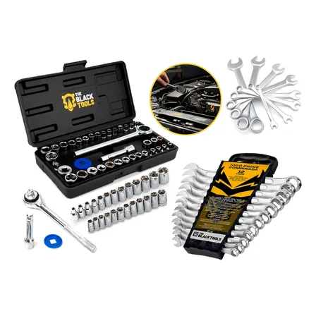 Kit Soquetes Catraca 40 Peças E 22 Chaves Com Maleta Vermelho/preto/cromado