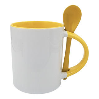 Taza 11oz Interior Amarillo Con Cuchara Sublimar 12pz Taza 11oz Interior Amarillo Con Cuchara Sublimar 12pz