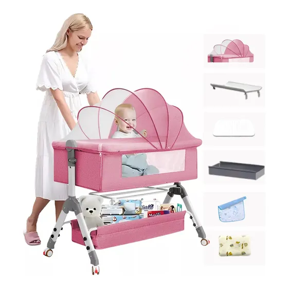 Cuna Corral Para Bebe 6 En 1 Moisés Ajustable Con Mosquitero