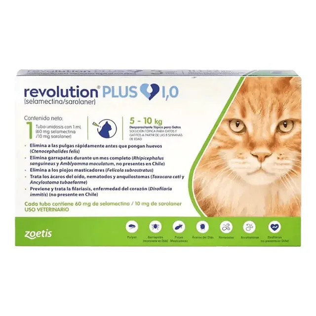 Revolution Plus Gato 5 A 10kg Pipeta Antiparasitario Verde