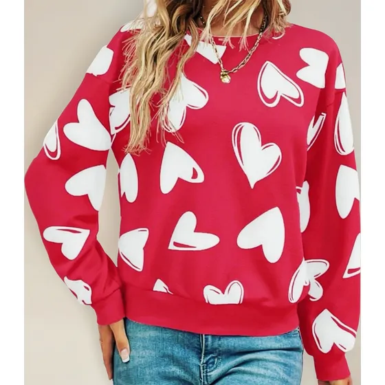 Polerón Mujer Rojo Corazones Blancos
