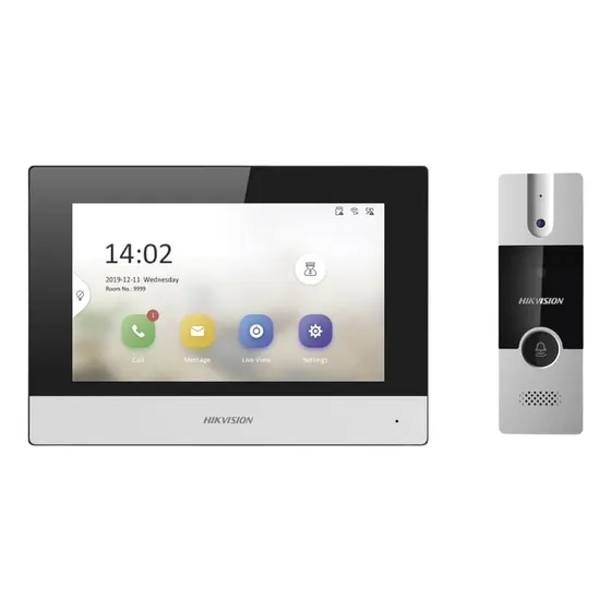 Portero eléctrico/frente Hibrido Hikvision DS-KIS302-P para 1 apto/casa Pantalla Táctil 220V Gris