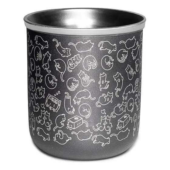 Mate Térmico De Acero Inoxidable Gatitos 350ml Pulido Con Bombilla Chata No Se Tapa
