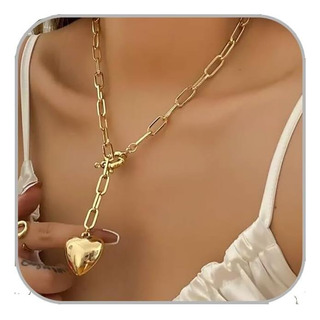 Lkingel Cadena De Eslabones Collar De Corazón Grueso De Oro Lkingel Cadena De Eslabones Collar De Corazón Grueso De Oro