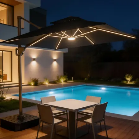 Ombrelone Guarda Sol Gold Led Alumínio 3,0 X 3,0 Base 100 L