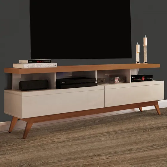 Rack Para Tv Até 60 Polegadas Vivare Wood Off White/freijo Cor Bege