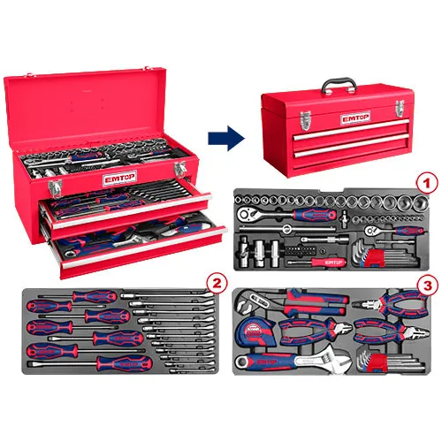 Caja 105 Herramientas Taller Alicate Rachet Destornill Emtop
