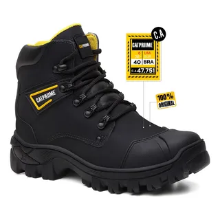 Coturno Catpriime Em Couro Com Ca Bico De Pvc Preto Amarelo Coturno Catpriime Em Couro Com Ca Bico De Pvc Preto Amarelo