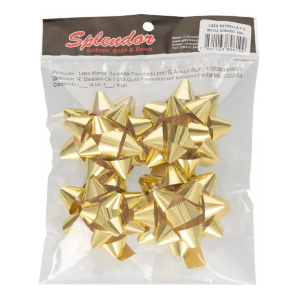 Lazo Regalo Estrella N.6 Metalizado Dorado Fdax4un