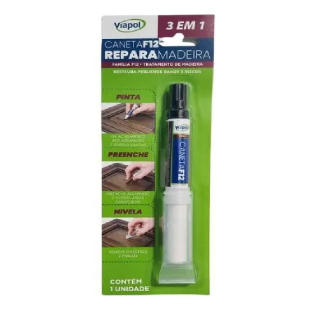 Caneta Repara Madeira Massa F12 Pequenos Danos Riscos Viapol