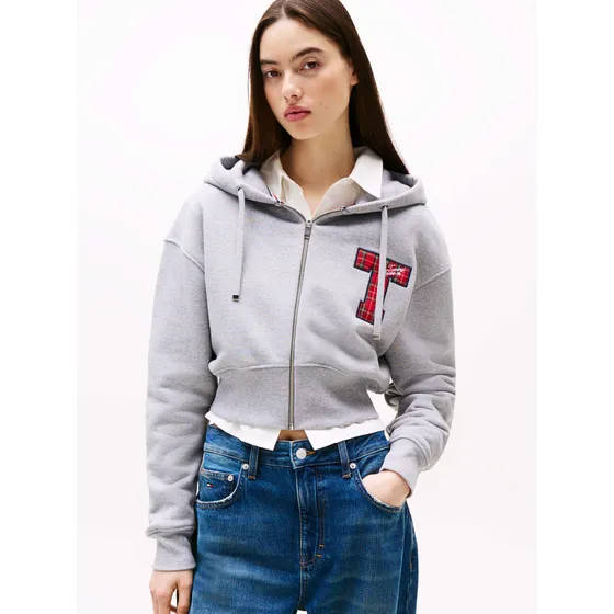 Sudadera Gris Cropped Con Cremallera Logo Tommy Jeans Mujer