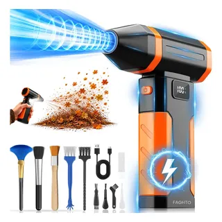 Soplador De Aire Inalámbrico Faghto Con Batería De 9 Ah Y 6 Velocidades, Mini Ventilador Turbo De 160 M/s Con 10 Cepillos, Luz Led Y Pantalla