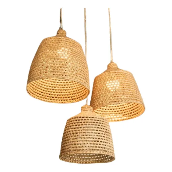 Kit 3 Lustres Luminária Pendente De Teto Rustico Palha Boho