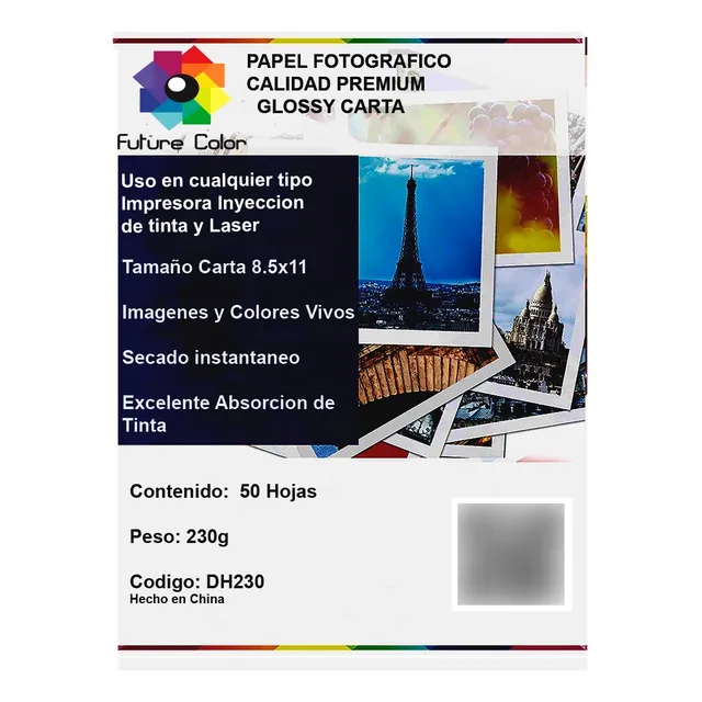 Future Color Papel Fotográfico  8.5*11 Carta 230gr 100 Hojas
