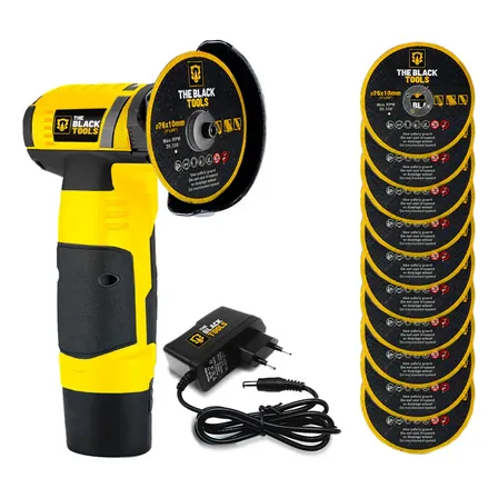 Mini Rebarbadora Esmerilhadeira Lixadeira A Bateria 660w 5000 Rpm C/ Acessórios E 10 Discos De Corte The Black Tools Amarelo 12v 60hz