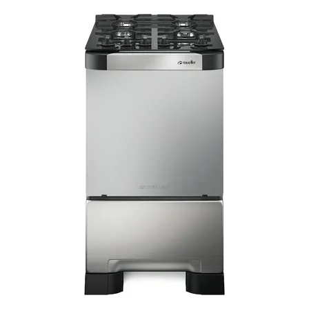 Fogão Mueller 4 Bocas Decorato Vetro Inox Com Mesa De Vidro Cinza 127/220v
