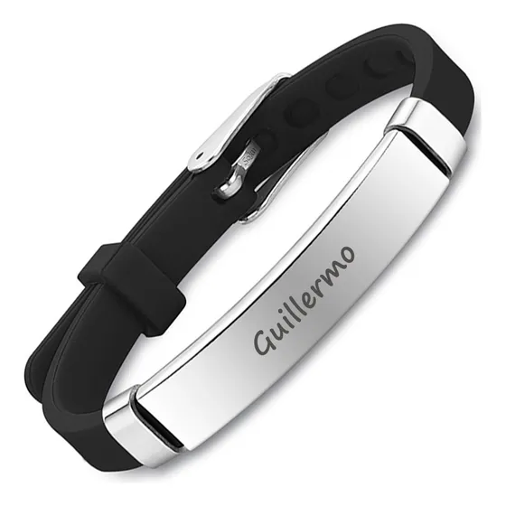 Pulsera Personalizada Niños Identificación Acero Silicona Negro