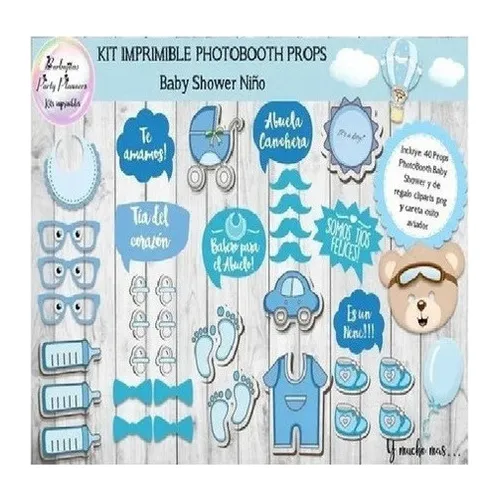 Kit Baby Shower Niño Varon Celeste Photo Booth Props
