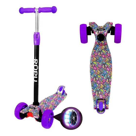 Scooter Monopatin Rupu Mandala Niñas Regulable Ruedas Led Color Lila Purple Mandala