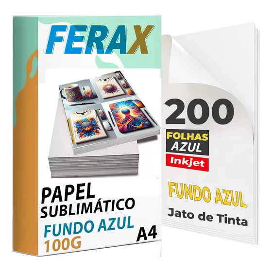200 Folhas Papel Sublimatico Ferax Azul A4 100g À Prova D'água