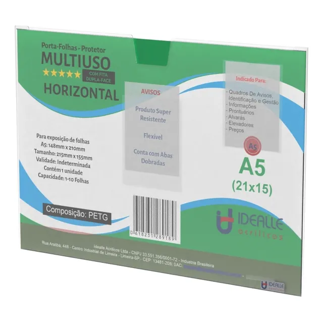 Kit 20 Displays Parede Porta Folha A5 Petg Com Dupla Face