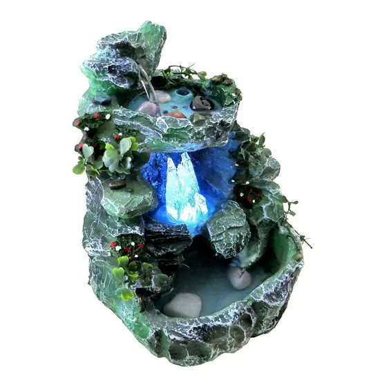 Fonte De Água Decorativa Cascata Cristal Led Colorido Escura