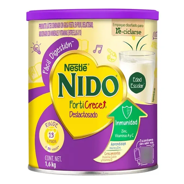 Leche En Polvo Nido Forticrece Deslactosado Lata De 1.6 Kg.