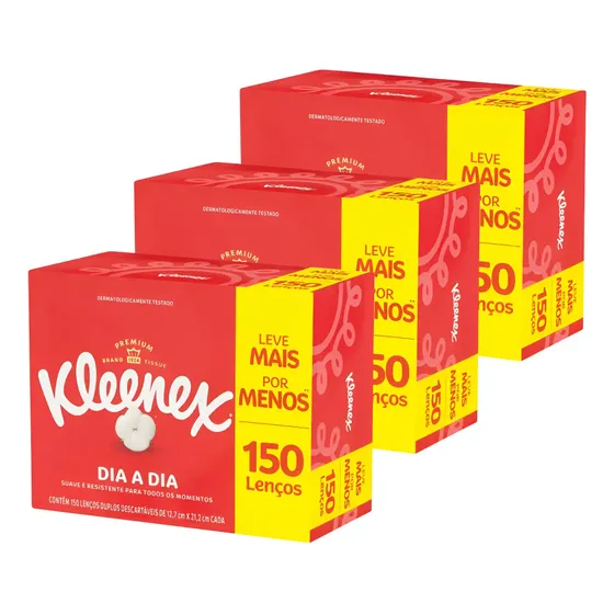 Kit 3 Lenço De Papel Kleenex Descartável Folha Dupla Toalha