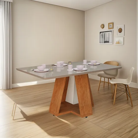 Mesa De Jantar Com Pes Modernos 6 Lugares Tampo De Vidro
