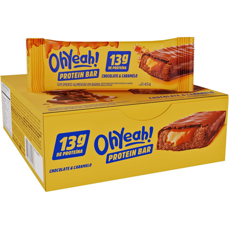 12 Barras Do Oh Yeah! Protein Bar 45g - Sabor Chocolate Com Caramelo Com 13g De Proteína Por Barra 12 Barras Do Oh Yeah! Protein Bar 45g - Sabor Chocolate Com Caramelo Com 13g De Proteína Por Barra