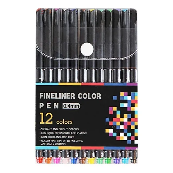 Lapices Tiralínea Fineliner 0,4mm 12 Colores Punta Fina