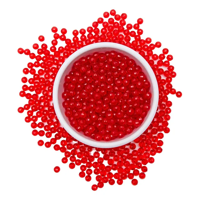 Perla Acrilico Imitación Cristal Redonda 8mm Facetada Roja