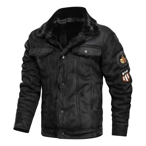 2024 Chaqueta De Cuero Chaqueta Militar De Terciopelo Grueso